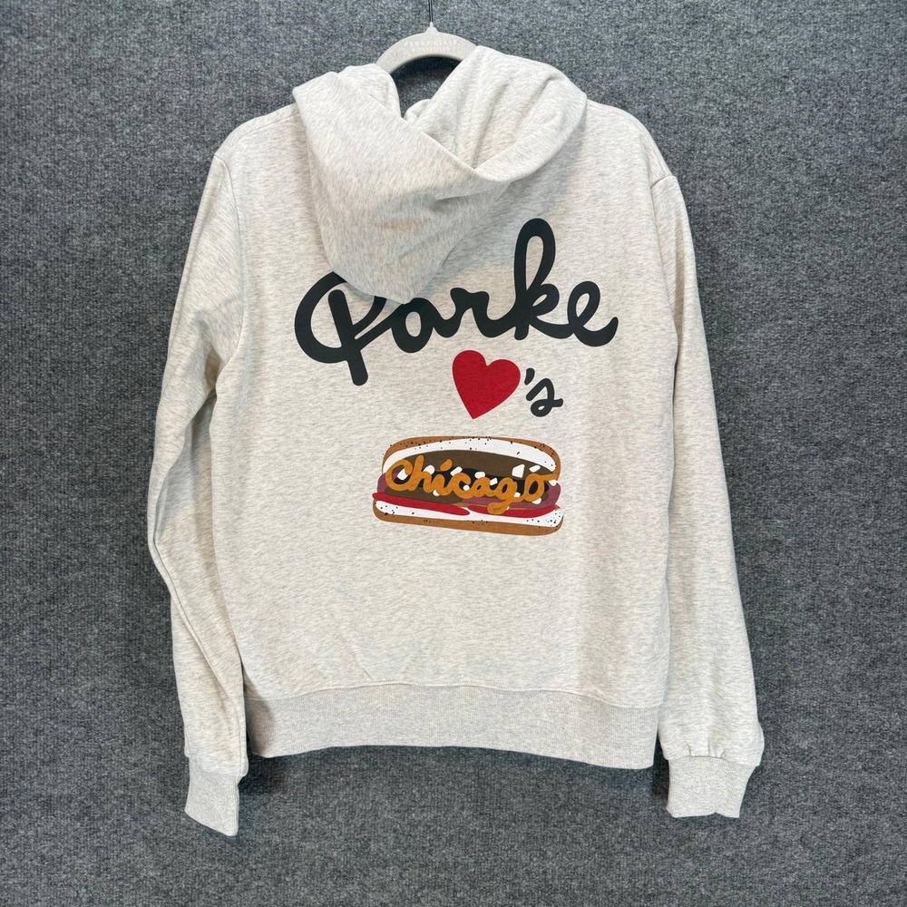 Parke Hoodie Unisex Medium Gray Parke Loves Chicago Graphic Fleece Pullover NEW